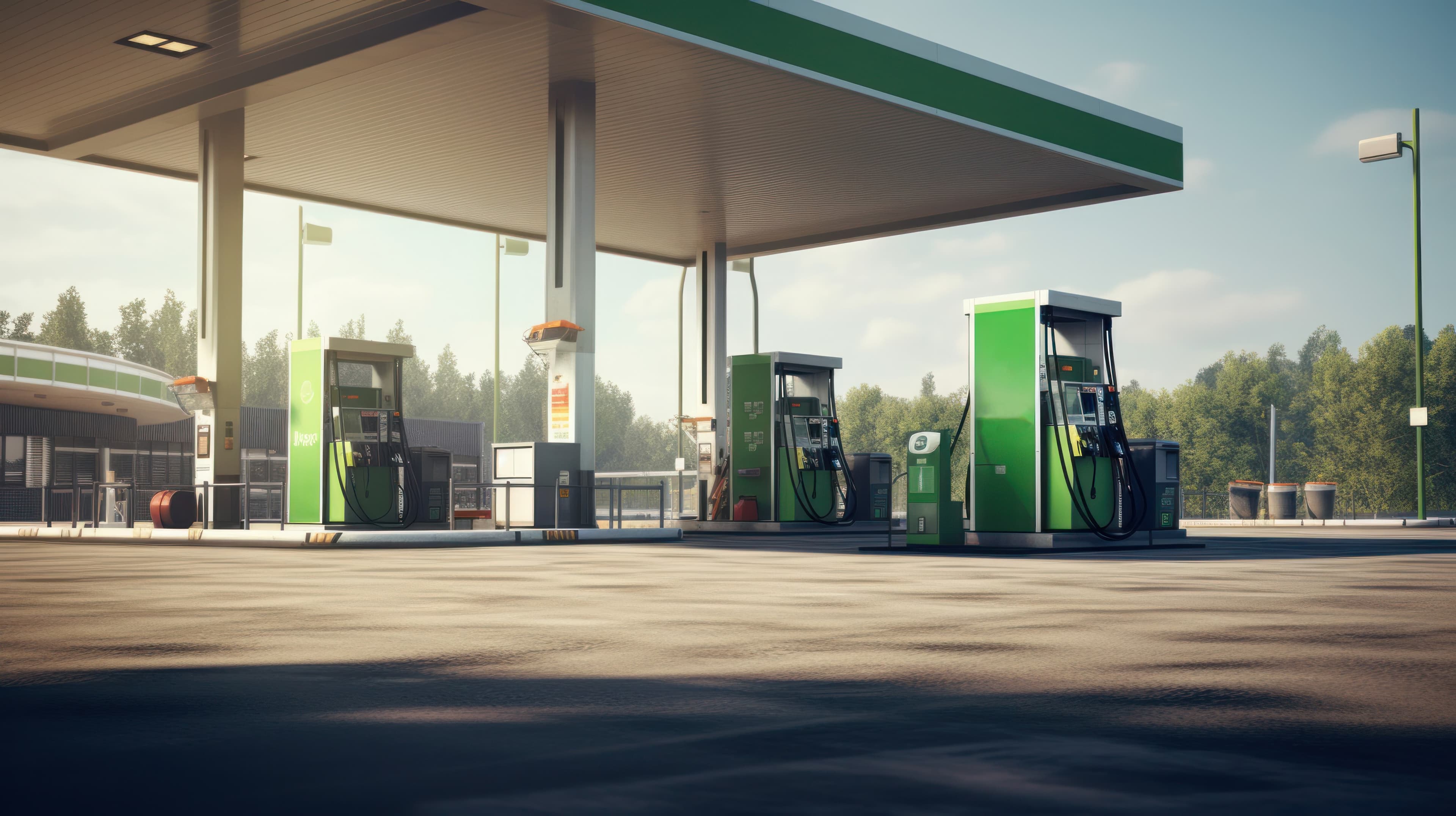 Gas station fuel canopy and dispensers with convenience store, fueling-site property claim